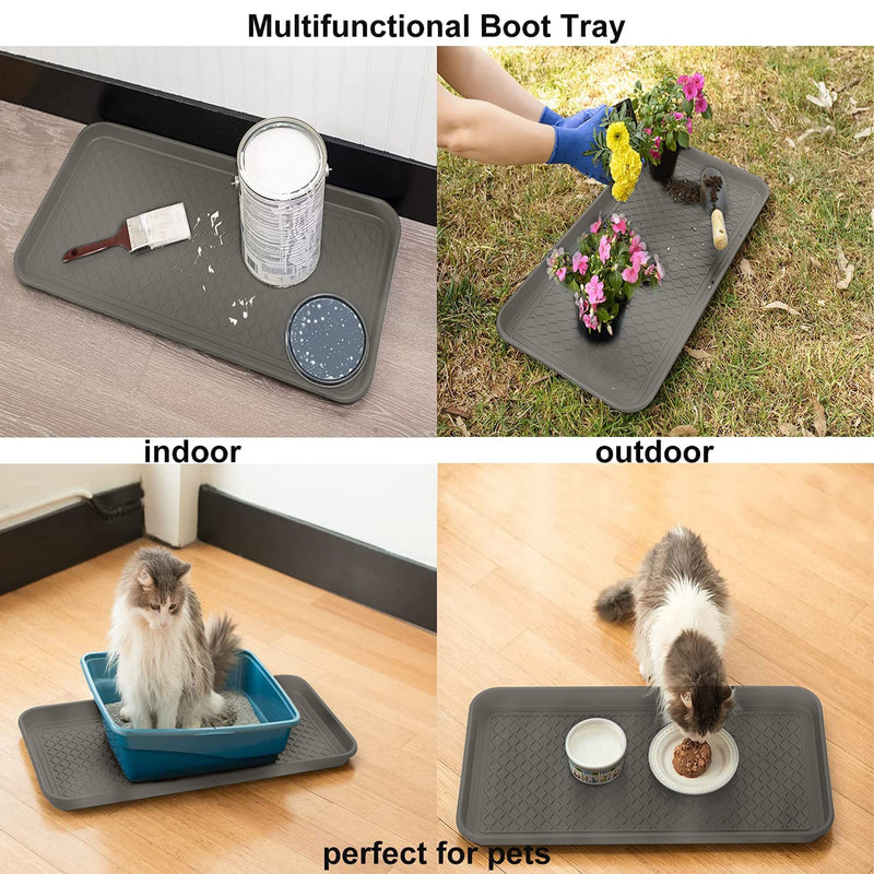 Finorder Multi-Purpose Utility Boot Trays with Striped, Set of 2 Grey Duty Shoe Trays for All Weather, Plastic Pet Feeding Mat, Use for Indoor and Outdoor, 30" x 15" x 1.2" 30" x 15"(Gray) - PawsPlanet Australia