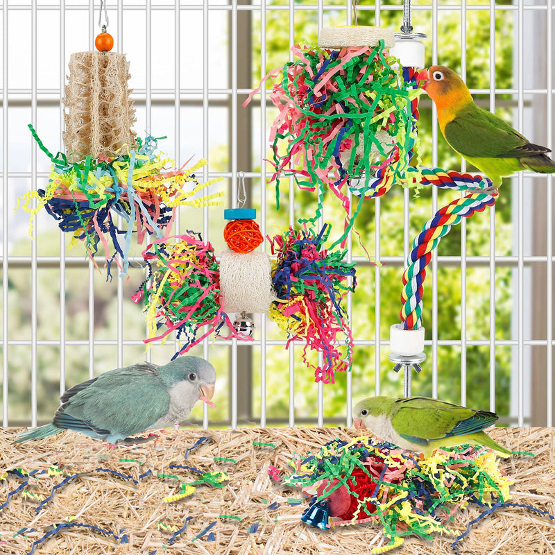 Foraging Toys Parakeet Chewing Hanging Toy Shredded Paper Bird Cage Accessories for Conure Cockatiel Budgies Lovebird Parrotlet Without Rope Perch - PawsPlanet Australia