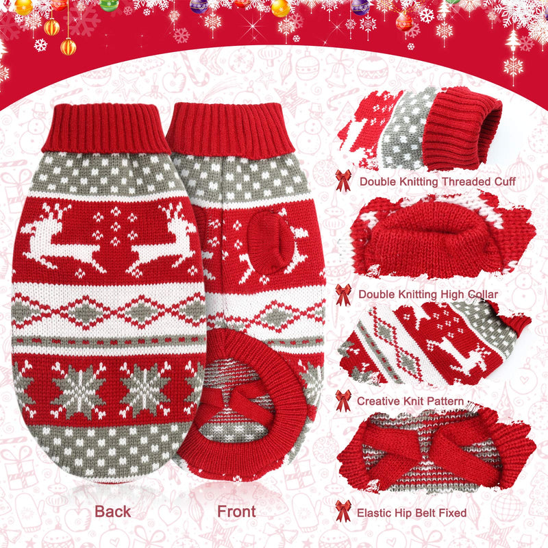 HYLYUN Cat Christmas Sweater 2 Packs - Puppy Christmas Sweater Pet Reindeer Snowflake Sweaters for Kittys and Small Dogs S Grey and Red (Pack of 2)
