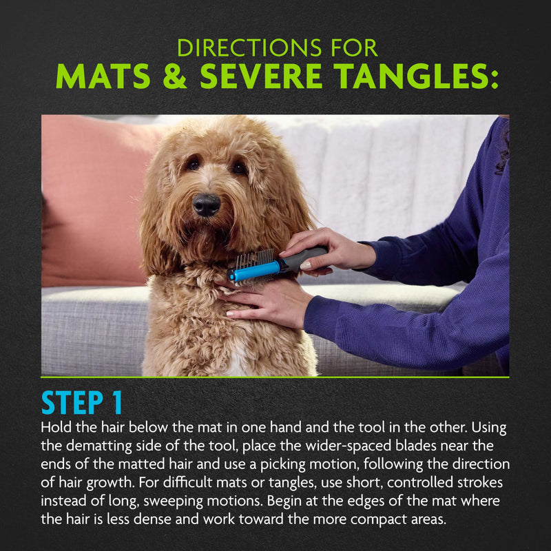 FURminator 2-in-1 Doodle Grooming Tool for Dogs, 1 Count, Dematting Tool with Comb for Mats, Tangles & Maintenance on Curly, Long, Silky & Wiry Coats - PawsPlanet Australia