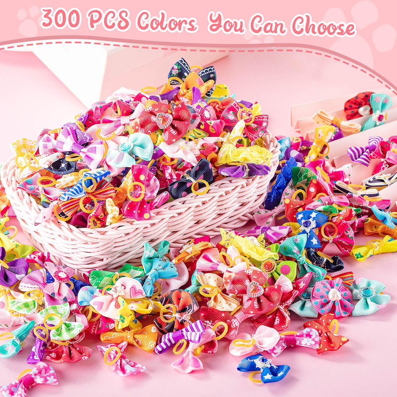 Reginary 300 Pack Dog Bows Grooming Cute Dog Hair Bows Girl with Rubber Bands Small Puppy Bowknots Colorful Hair Accessories for Puppies Pets Gift Classic Style - PawsPlanet Australia