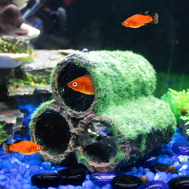 PENN-PLAX Deco-Replicas Hide-Away Pipes with Club Moss Aquarium Decoration – Realistic Appearance with Various Textures – Safe for Freshwater and Saltwater Fish Tanks - PawsPlanet Australia