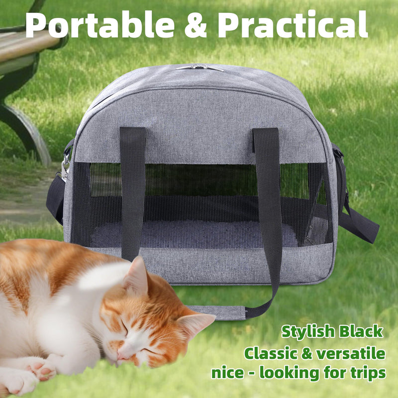Cat Carrier for Small Cats Dogs, Soft-Sided Pet Carrier for Cats Puppies Small Pets, Lightweight Comfortable Travel Cat Dog Carrier (Grey) Grey - PawsPlanet Australia
