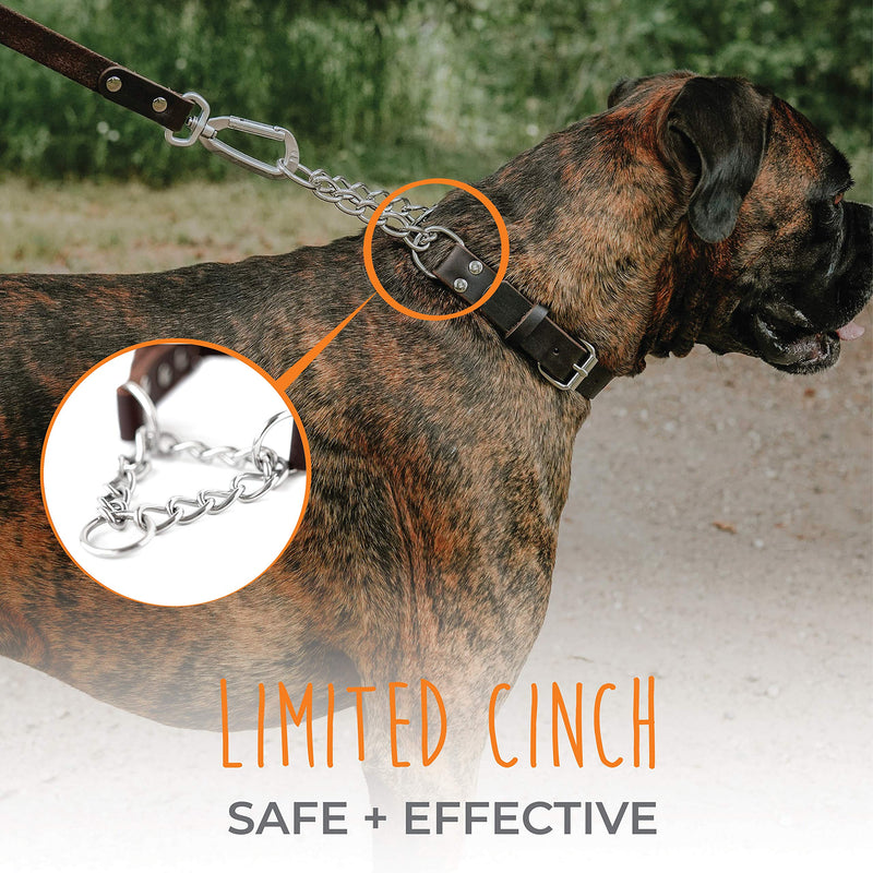 Mighty Paw Martingale Dog Collar - No Pull Design - Dog Collar for Pulling - Stainless Steel Training Collar - Limited Chain Cinch Training - Leather Collars for Dogs - Brown Dog Collar - Medium - PawsPlanet Australia