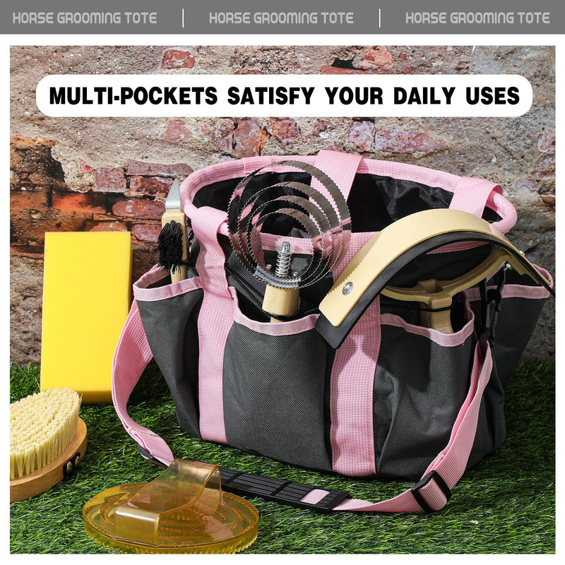 Abbylike Grooming Tote Bag for Horses Organize Tack Tools Equestrian Grooming Kit Care Portable with Multiple Pockets with 7 Pockets for Supplies(Stylish,10.63 x 10.63 x 9.45 Inches,Grey and Pink) Grey and Pink 10.63 x 10.63 x 9.45 Inch Stylish - PawsPlanet Australia