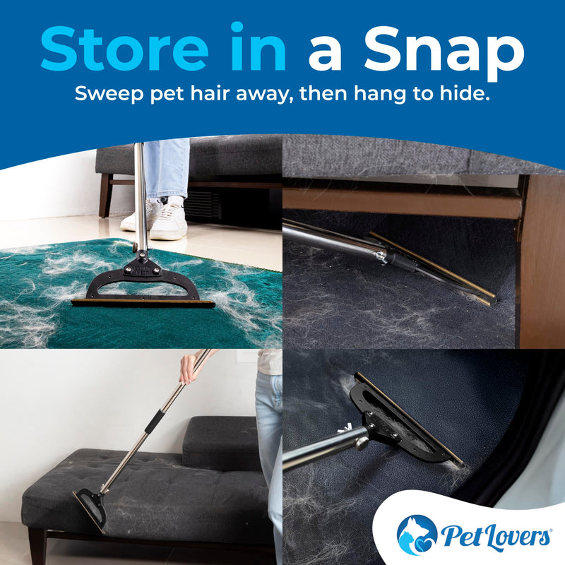 PetLovers EzLint Mega 52" Carpet Rake & Pet Hair Removal Tool – Dog & Cat Hair Remover Broom with Adjustable Handle & Extra Wide Head for Carpets, Rugs & Stairs, Black - PawsPlanet Australia