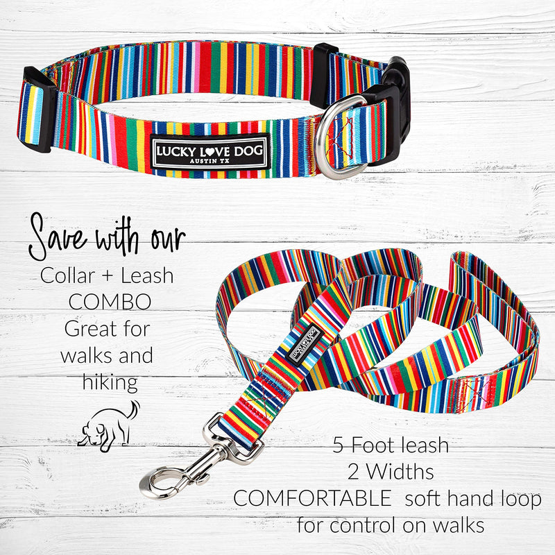 Lucky Love Dog - Easy Click Buckle Dog Collar with Leash Set Combo, Durable & Comfortable for Male & Female Dogs, Pet Collar for Small to Large Dogs, Secure Fit - Hippie Combo, Small Small | 10-15" Hippie Collar/Leash Combo - PawsPlanet Australia