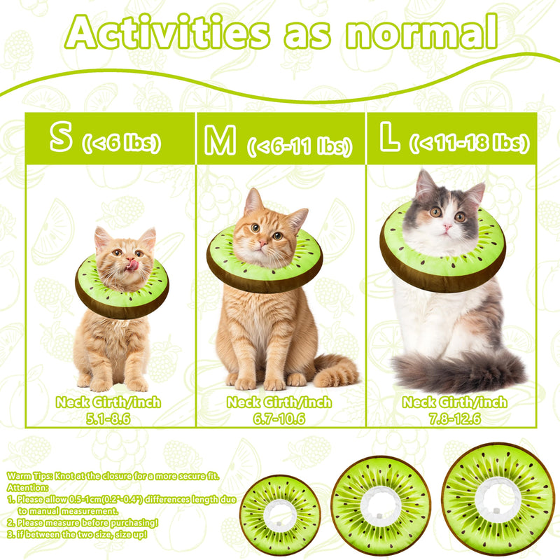 Cat Cone Collar Soft, Adjustable Cat Recovery Cone to Stop Licking, Cute Kitten Donut Collar After Surgery, Elizabethan Collars for Kittens, Lightweight Cats Neck Cones (Kiwifruit, Medium) Kiwifruit