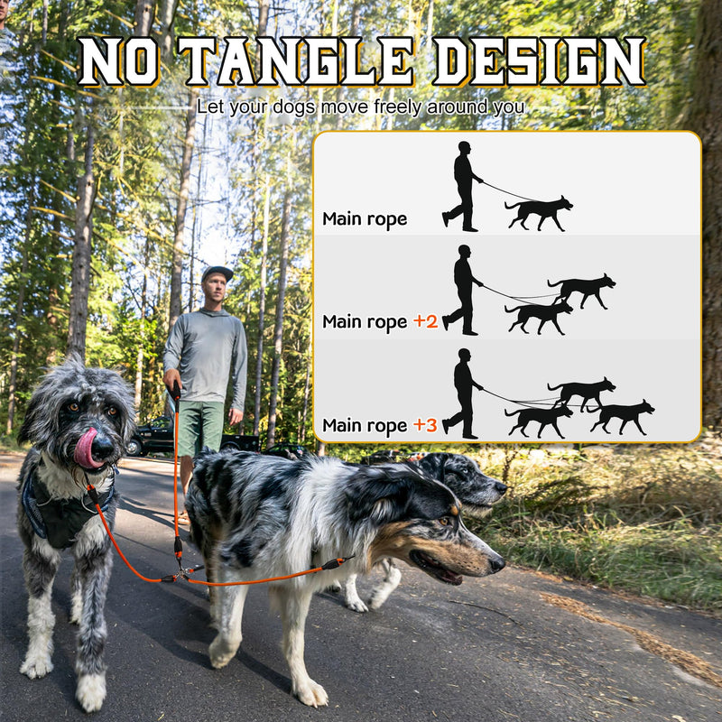 Heavy Duty 3 Dog Leash - Double Dog Leash, 360 Swivel, No Tangle, Total Length 59 in for Walking & Training Dual Dogs/Three Dogs (Orange, L) Orange - PawsPlanet Australia