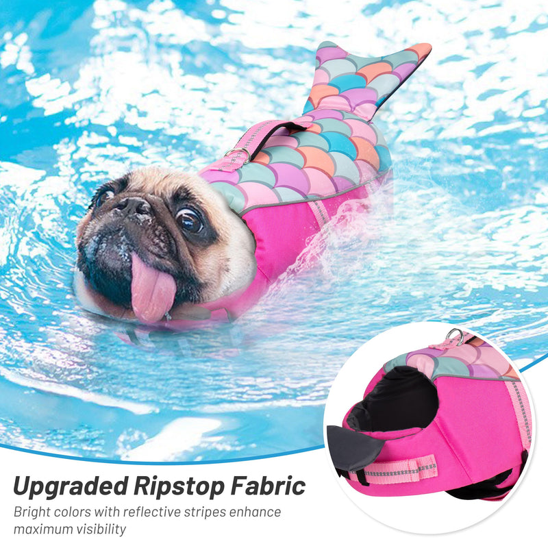 cyeollo Dog Life Jacket Mermaid Dog Safety Vest with Rescue Handle Refletive Strip Small Dog Life Vests for Swimming Boating, Pink S Small (Chest Girth: 18"-21") 1# Pink Mermaid