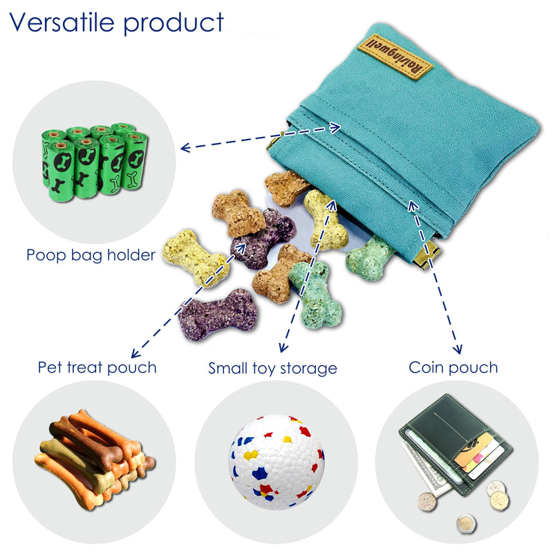Dog Treat Pouch, Green Pocket Sized Pet Training Pouch, Cotton Fabric, Hand Free Dog Walking Bag with Carabiner, Self-Closing Pet Feed Snack Reward, for Puppy Travel or Outdoor Use - PawsPlanet Australia