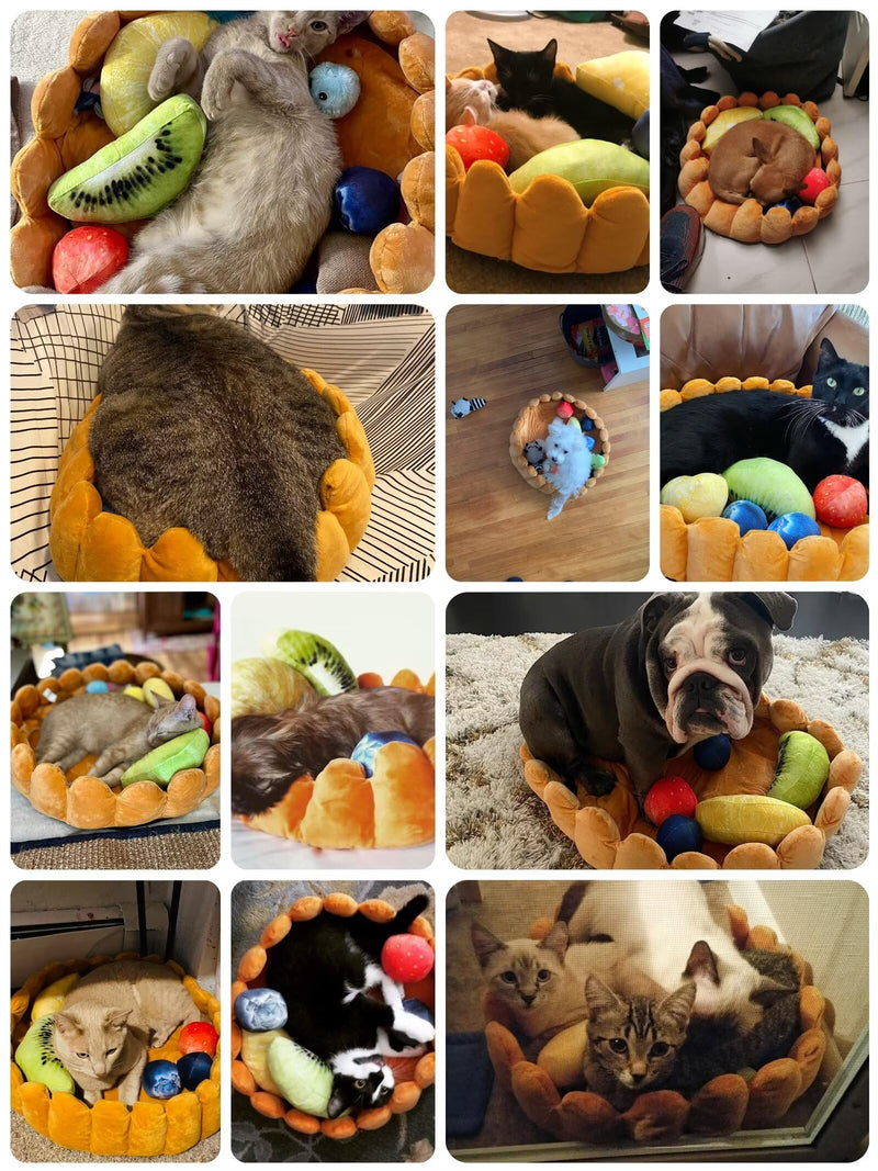Fashion Pet Cushion Bed Detachable Updated Version Winter Plush Nest Kennel Lovely Tart Warm Comfortable Extended Dog Mat Pad Cat Mat (Tart-Large) tart large - PawsPlanet Australia