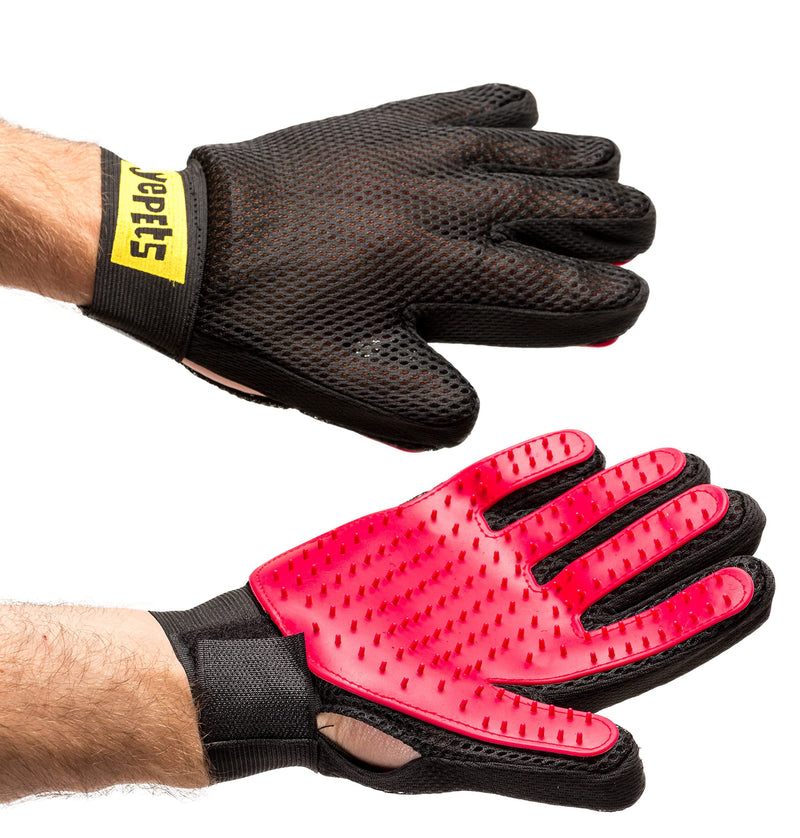 PAIR of Low-Cost Pet Grooming Gloves - Superior Care for Your Furry Friends. Ideal for Grooming, Deshedding, Bathing & Massaging Your Dogs & Cats with Long/Short/Curly Fur - RED - PawsPlanet Australia