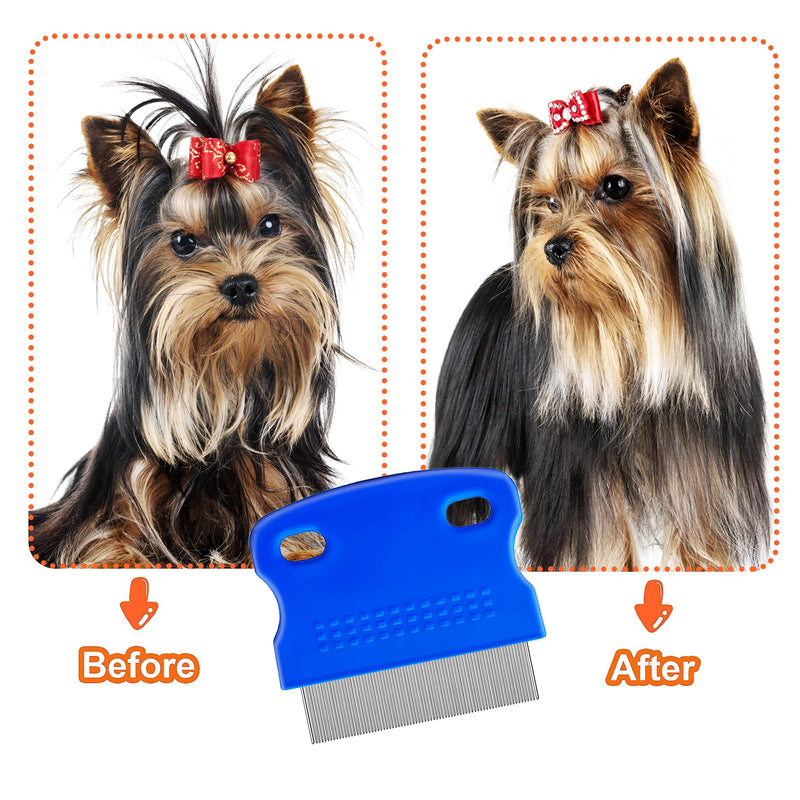 5 Pack Flea Lice Comb,Stainless Steel Dog Cat Grooming Combs With Rounded Teeth,Double-Sided Tear Stain Remover,Dematting Comb For Dogs Cats Ideal For All Types Of Small, Medium, Large Pets Blue