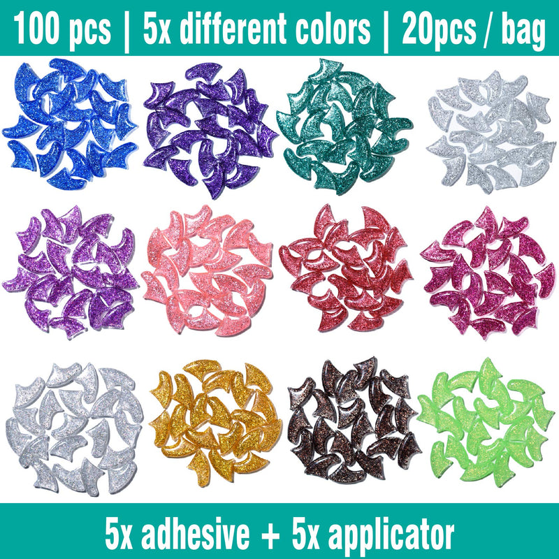 100 pcs Cat Nail Caps | Cat Claw Covers with Adhesives and Applicators | 5X Different Glitter Colors (S) S - PawsPlanet Australia