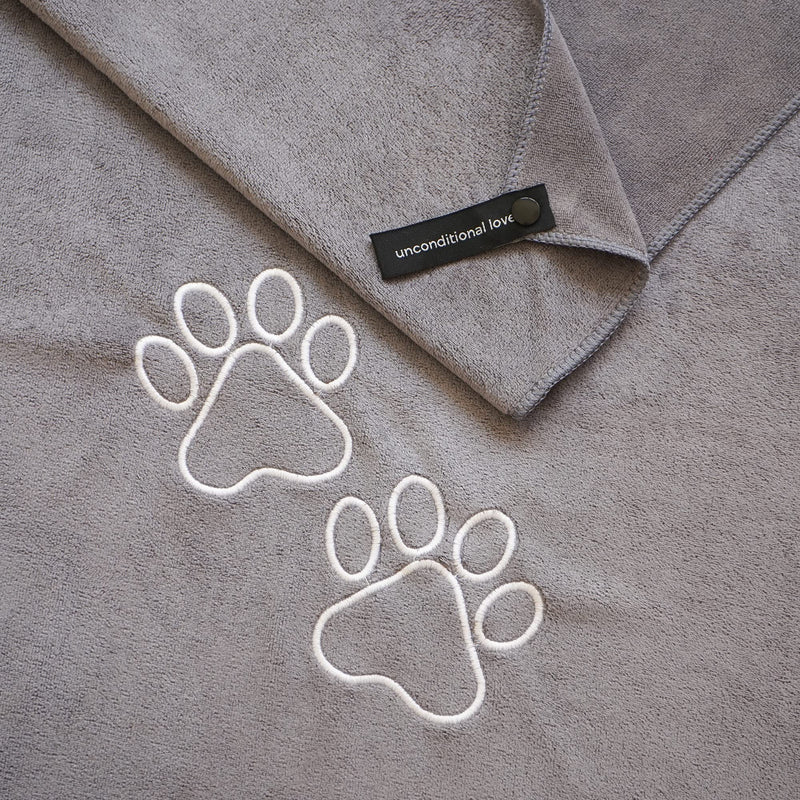 Unconditional Love | Premium Pet Towel | Ultra Absorbent and Soft Microfiber Towel for Dogs and Cats Grey - PawsPlanet Australia