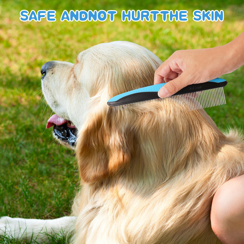 Pet Grooming Brush and Metal Comb Combo,Rake and Brushes for Small, Medium & Large Dogs,Pet Self Cleaning Slicker Brush Hair Remover Grooming Tool for Dogs & Cats,bule blue - PawsPlanet Australia