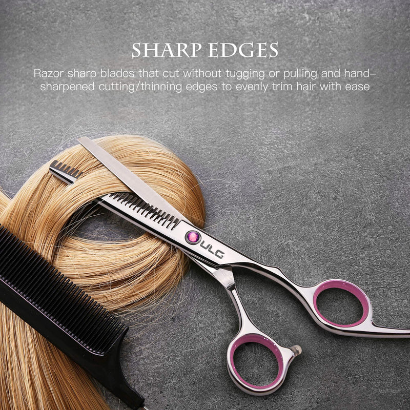 Hair Cutting Scissors Thinning Shears Kit ULG Professional Hairdressing Texturizing Salon Razor Edge Scissor Japanese Stainless Steel 6.5 inch Pink - PawsPlanet Australia