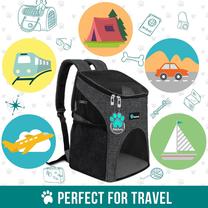 PetAmi Small Dogs and Cat Backpack Carrier, Airline Approved Pet Backpack Carrier, Ventilated, Safety Strap, Buckle Support Designed for Hiking Travel Camping Outdoor, Max 18 lbs (Dark Gray) Heather Charcoal - PawsPlanet Australia