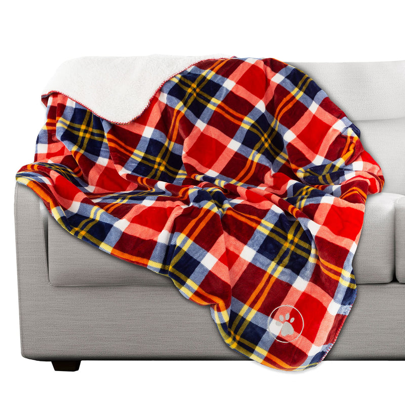 Waterproof Pet Blanket - 50x60 Reversible Plaid Throw Protects Couch, Car, Bed from Spills, Stains, or Fur - Dog and Cat Blankets by Petmaker (Red) - PawsPlanet Australia