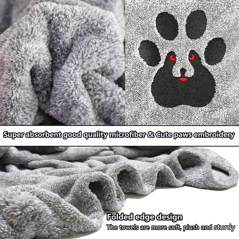 Dog Towels for Drying Dogs - Pack of 2 - Super Absorbent Soft Microfiber Pet Bath Grooming Towel for Dogs and Cats & Other Pets (M-36" * 28", Grey and Brown) M-36" * 28" - PawsPlanet Australia