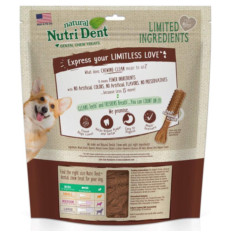 Nylabone Nutri Dent Dog Dental Chews - Natural Dog Teeth Cleaning & Breath Freshener - Dental Treats for Dogs - Filet Mignon Flavor, Mini (160 Count) 28.2 Ounce (160 Count) - PawsPlanet Australia