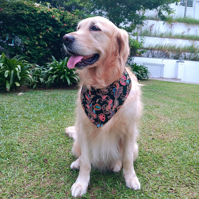 Green Classic Batik Collection Beautiful Pet Fashion Bandana with Plastic Snap Button - 1PCS Washable Bandana Double Reversible Scarf Accessories for Small to Large Dog Puppy Cat Rabbit Medium Green - PawsPlanet Australia