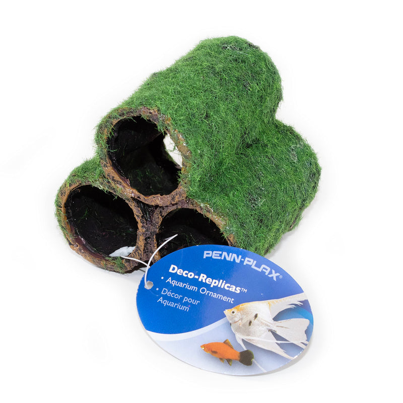 PENN-PLAX Deco-Replicas Hide-Away Pipes with Club Moss Aquarium Decoration – Realistic Appearance with Various Textures – Safe for Freshwater and Saltwater Fish Tanks