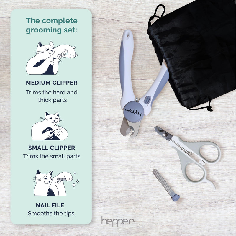 Hepper Cat Nail Clipper Kit - Small and Large Sharp Cat Claw Clippers with Added Nail File and Storage Pouch - Cat Nail Clippers with Safety Guard and Lock - Professional Cat Manicure … Blue - PawsPlanet Australia