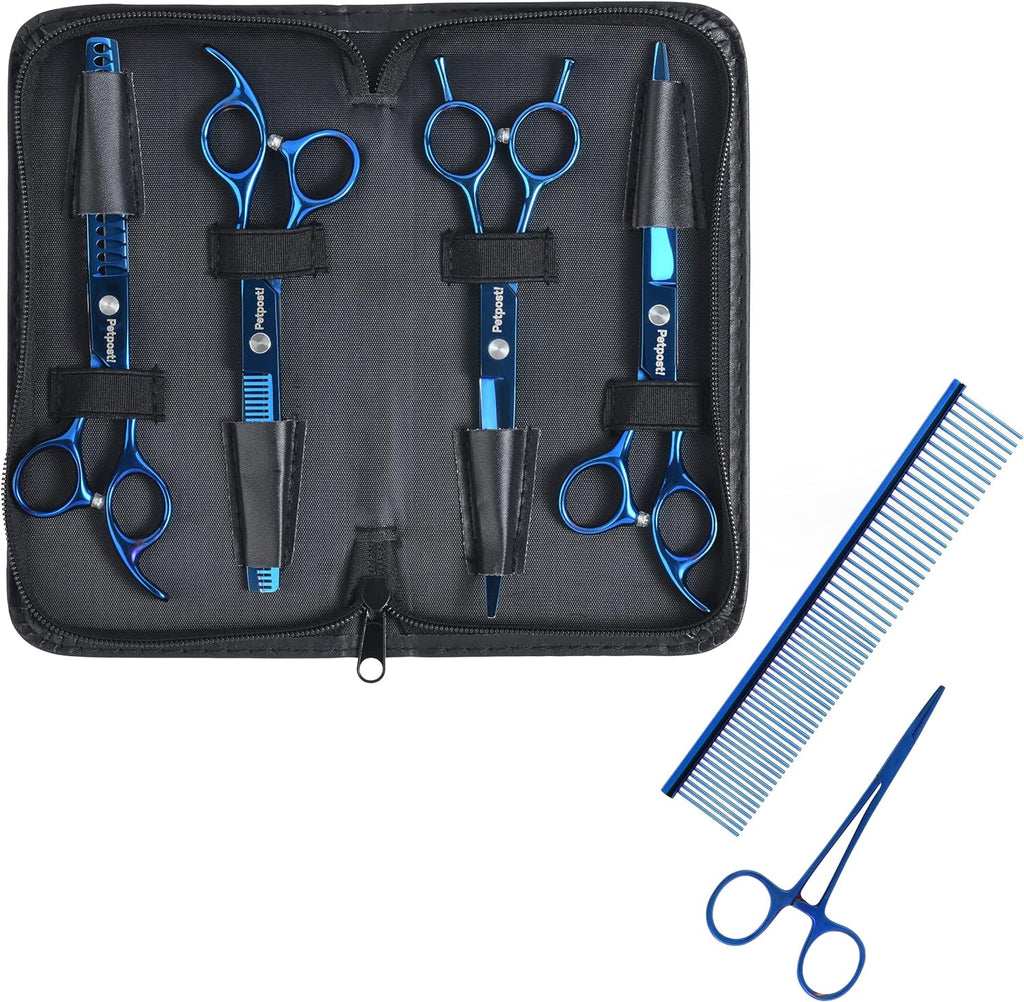 EVEN Professional Dog Grooming Scissors Set for Cats and Dogs-9CR Coated Steel, Safety Kit- Straight and Thinning Shears, Curved Up Shears , Metal Pet Comb, Scissor Sharpener and Case-Pet Fur Care - PawsPlanet Australia