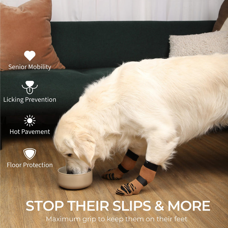 DOK TigerToes Premium Non-Slip Dog Socks for Hardwood Floors - Extra-Thick Grip That Works Even When Twisted - Prevents Licking, Slipping, and Great for Dog Paw Protection (Cool Caramel, Large) Cool Caramel - PawsPlanet Australia