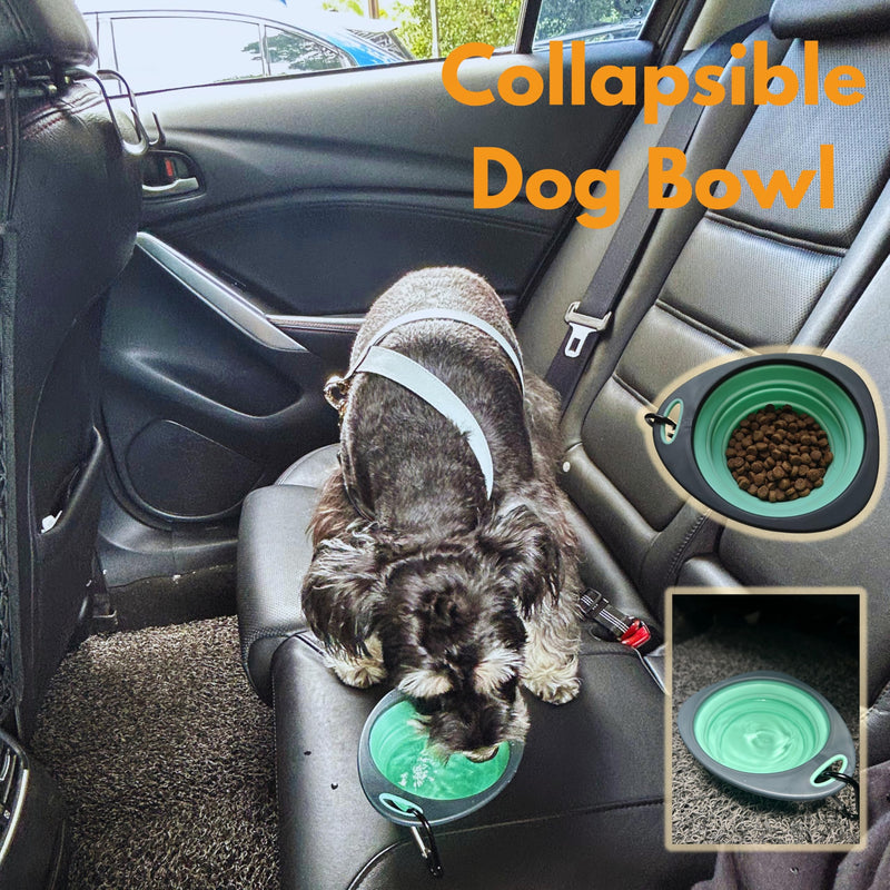 Dog Car Accessories Essentials Kit, with 2 Retractable Harness Adjustable Seat Belt Leash, Portable Collapsible Pet Bowl, Car Net Barrier for Dogs in Vehicle, and 4 Headrest Hooks for Hanger - PawsPlanet Australia