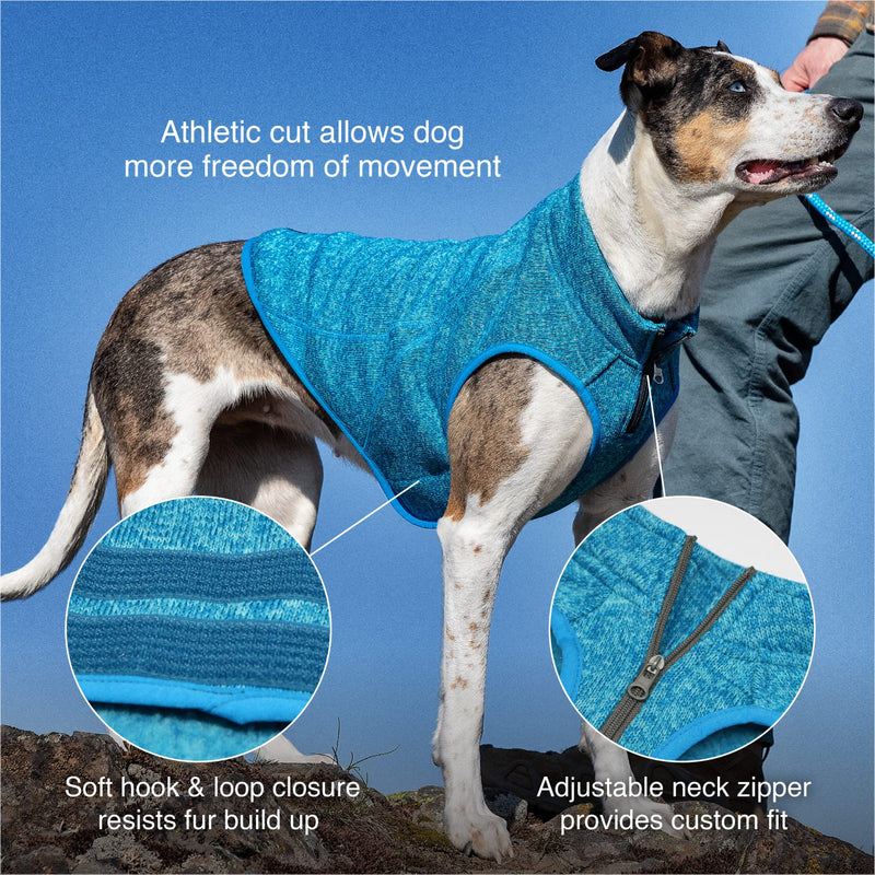 Kurgo Core Dog Sweater, Knit Dog Sweater with Fleece Lining, Cold Weather Pet Jacket, Zipper Opening for Harness, Adjustable Neck, Year-Round Sweater for Large Dogs (Heather Blue, Large) Large (Pack of 1) Heather Blue