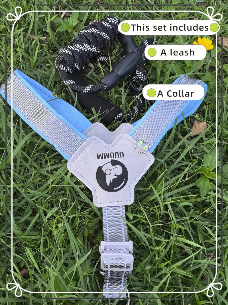 Dog Harness and Leash Set, Breathable Reflective Material, Durable Construction, Ergonomic Handle for Comfort, Ideal for Walks and Outdoor Activities (Blue, M) Blue - PawsPlanet Australia