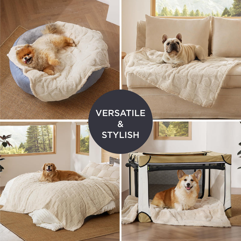 Bedsure Dog Blankets for Large Dogs Washable - Fluffy Fuzzy Cat Puppy Blanket for Couch with Premium 300GSM Coral Fleece Soft for Pet Kitten Doggy, White, 50x60IN XL(50x60") White Heart - PawsPlanet Australia