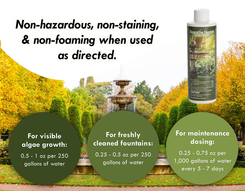 Fountain Algaecide and Clarifier - 8oz - Kills and Inhibits All Types of Algae Growth, Formulated for Small Ponds and Water Features, Treats up to 8,000 Gallons 8 Fl Oz (Pack of 1) - PawsPlanet Australia