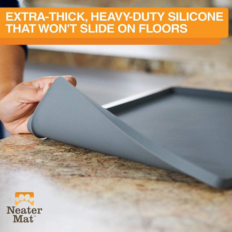 Neater Pet Brands Neater Mat - Waterproof Silicone Pet Bowls Mat - Protect Floors from Food & Water (Gunmetal, 19" x 12" Silicone) 19" x 12" Gunmetal - PawsPlanet Australia