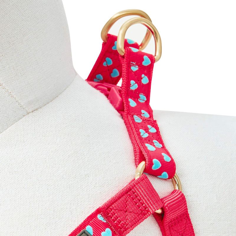 Blueberry Pet Step-in Dog Harness Velvety Heart Flocking Valentine’s Day Adjustable Harnesses for Medium Dogs, Lust Red, Chest Girth 20" - 26" Flocking Print - Lust Red - PawsPlanet Australia