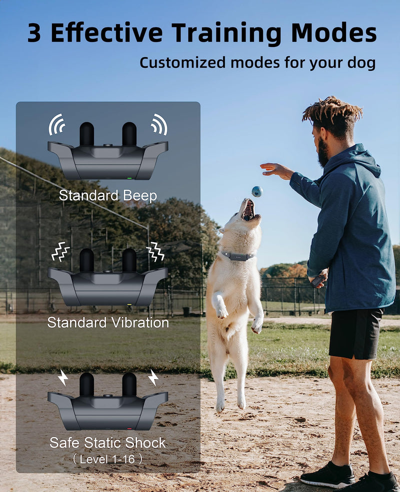 Bousnic Dog Shock Collar with Remote - [New Edition] 4000FT Dog Training Collar for Large Medium Small Dogs (8-120lbs) Waterproof Rechargeable E Collar with Beep, Vibration, Safe Shock (Grey) Grey
