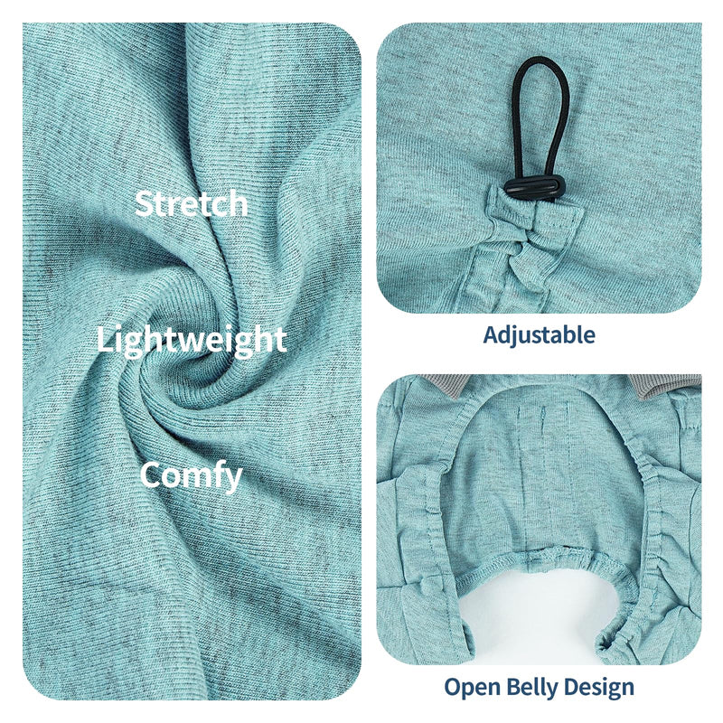 Dog Onesie Pyjamas for Small Medium Dogs, Lightweight Stretch Dog Jumpsuit for Indoor Wear & Sleep, Ideal as Base Layer, Shedding Control & Light Protection Clothing, Heather Blue L
