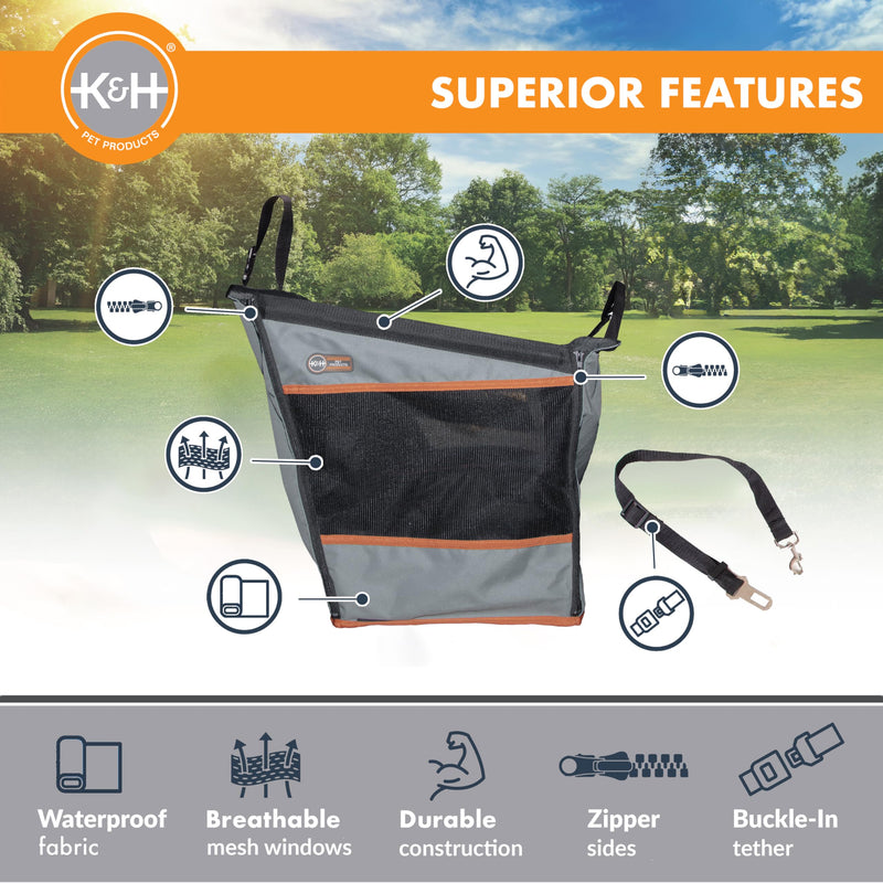 K&H Pet Products Buckle N Go Dog Car Seat for Small Dogs, Waterproof Fabric, Breathable Mesh Sides, Adjustable Seat Belt Leash, Carseat for Small Pets, Car Seat Carrier - XS 16 X 14 X 14in Gray X-Small 16 X 14 X 14 Inches - PawsPlanet Australia