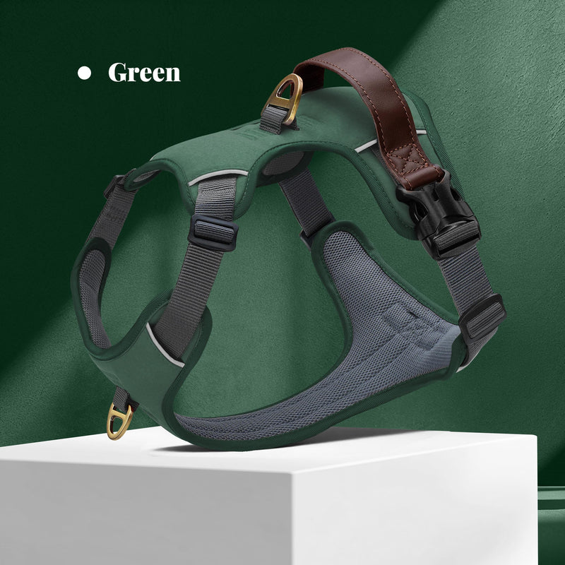 Didog No Pull Dog Harness Medium Sized Dog,Classic PU Leather Vest for Medium Dogs with Easy Control Handle,No Choke Front Clip,Reflective & Adjustable for Walking,Green,Chest 22-29" Green M: Chest 22-29", Fit 26-44 lbs