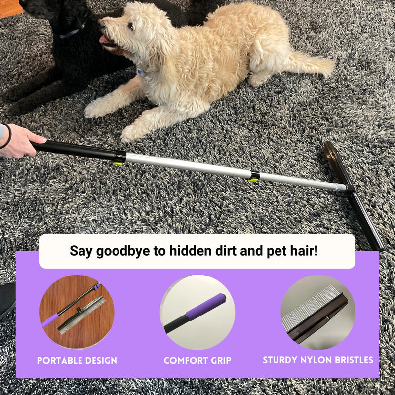 Room Groom PET Carpet Rake Groomer with Telescoping 54 " Adjustable Handle, with Lint Remover Brush Tool, Carpet Brush for Pet Hair and Refreshing Carpets, (Black/Purple) PET + Lint Tool - PawsPlanet Australia