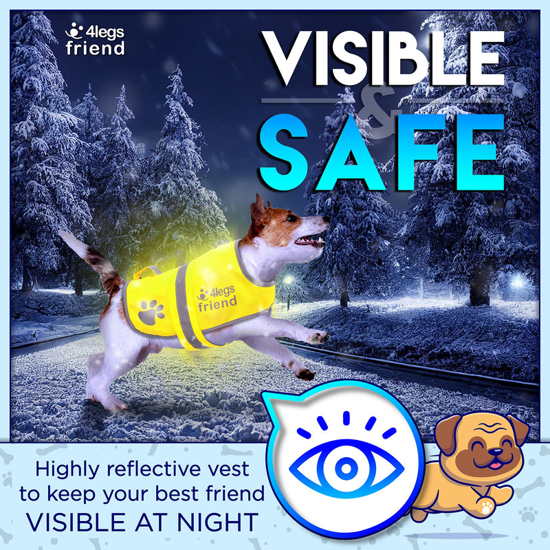 Safety Yellow Reflective Lightweight Fleece Vest with Leash Hole 5 Sizes - High Visibility Coat for Outdoor Activity Day and Night, Keep Your Dog Visible, Safe from Cars & Hunting Accidents Small