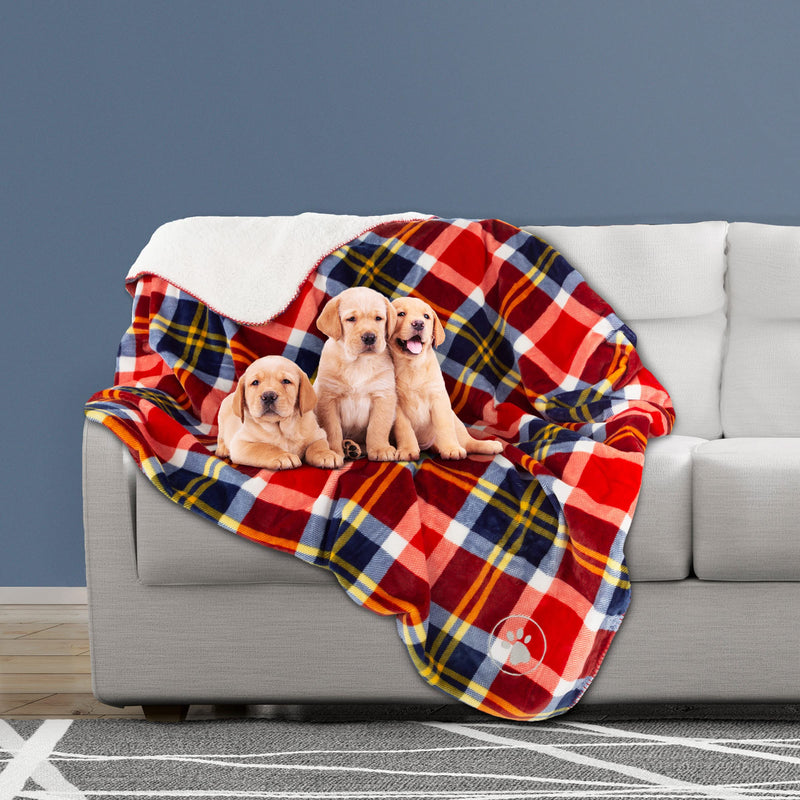 Waterproof Pet Blanket - 50x60 Reversible Plaid Throw Protects Couch, Car, Bed from Spills, Stains, or Fur - Dog and Cat Blankets by Petmaker (Red) - PawsPlanet Australia