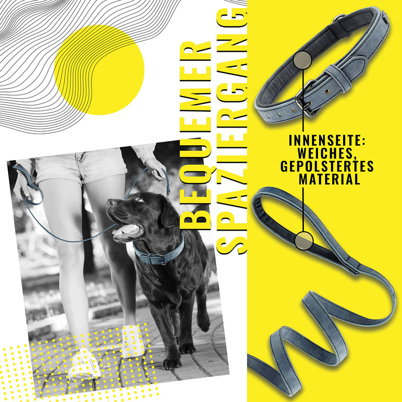 ne&no® Collar and Lead Set (Vegan Leather) Dog Lead with Collar I Robust Dog Lead with Carabiner I Adjustable Dog Collar I 1.2 m Dog Leash I Flexible and Extra Soft (XS, Blue/Anthracite) - PawsPlanet Australia