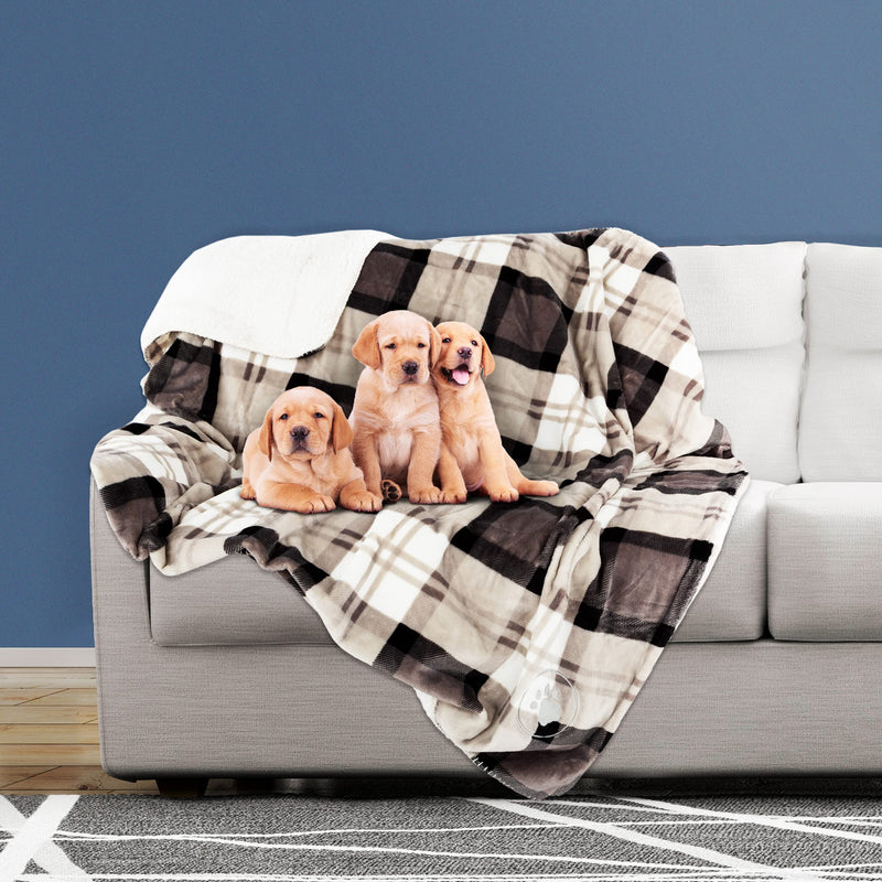 PETMAKER Pet Blanket - Reversible Waterproof Plaid Throw Protects Couch, Car, and Bed from Spills, Stains, or Fur - Dog and Cat Blankets (Gray) Large Gray Plaid - PawsPlanet Australia