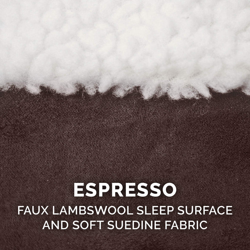 Furhaven Orthopedic Dog Bed for Small Dogs w/ Removable Washable Cover, For Dogs Up to 12 lbs - Sherpa & Suede Oval Lounger - Espresso, Small Sherpa & Suede Espresso - PawsPlanet Australia