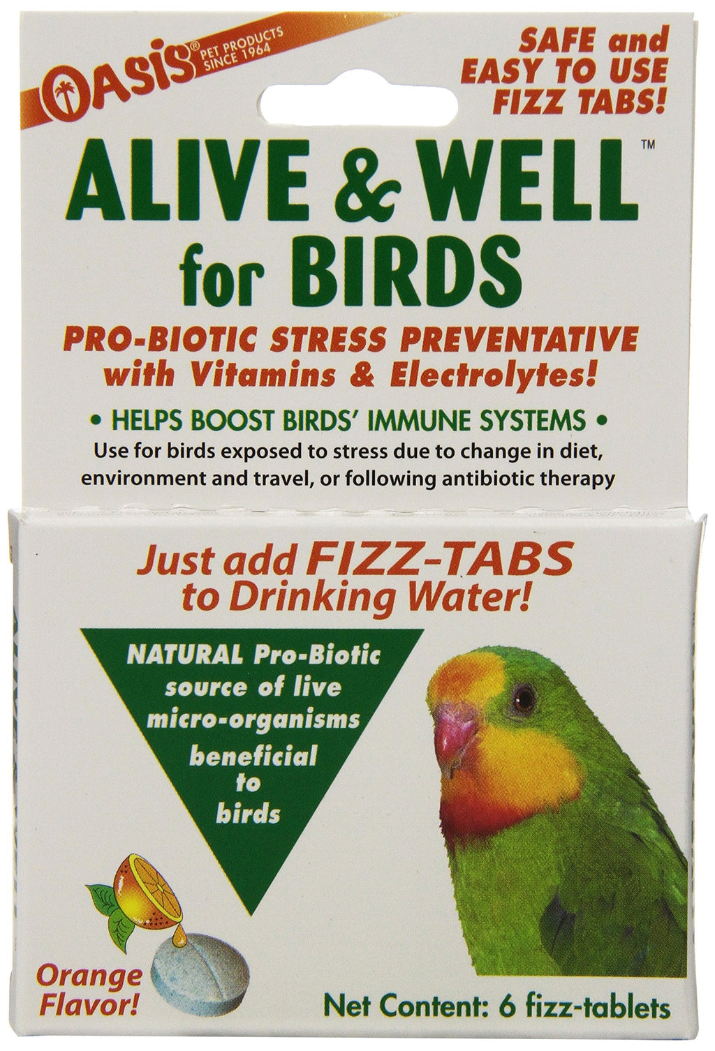 OASIS #80070 Alive and Well, Stress Preventative & Pro-Biotic Tablets for Birds, white, 1 Count (Pack of 1)