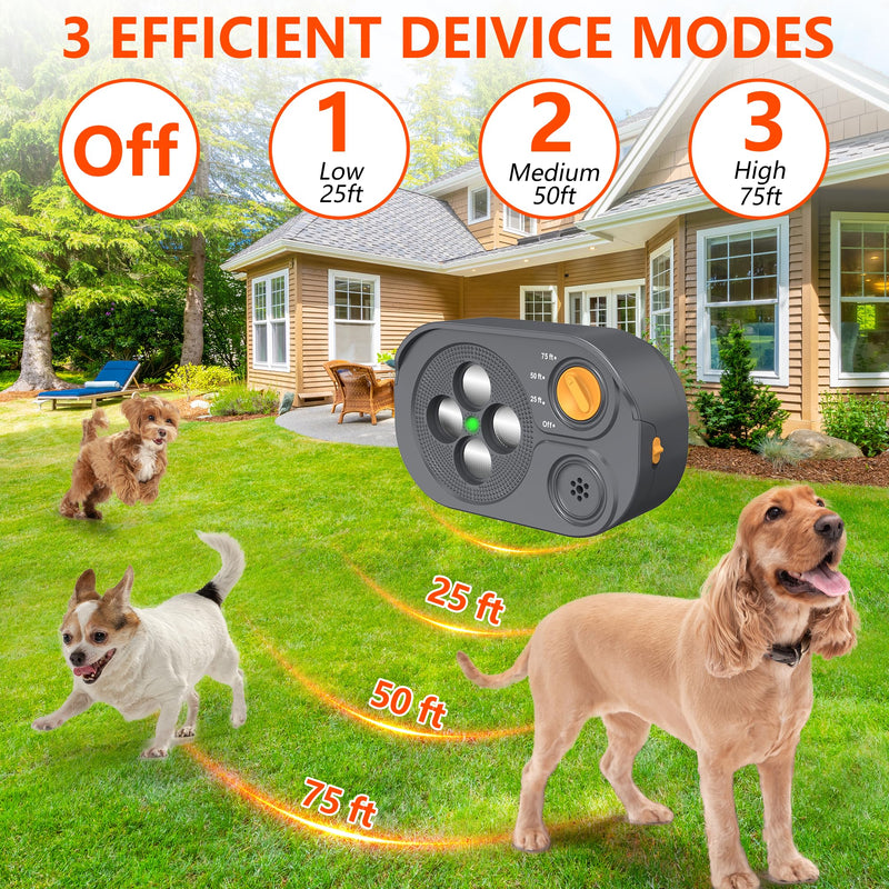2026 New Anti Barking Device for Dogs, Bark Box Rechargeable Dog Bark Deterrent with Variable Ultra Frequency/6 Modes/IP65 Waterproof Dog Silencer Stop Neighbors‘ Dogs from Barking Up to 75ft(Grey) Grey Anti Barking Device